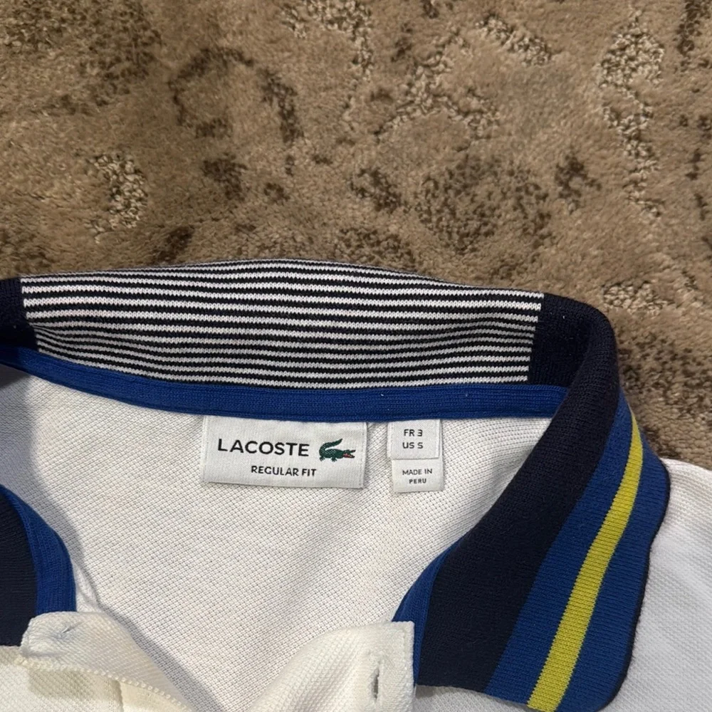 Lacoste White Polo with Navy & Yellow Collar - Picture 2 of 5